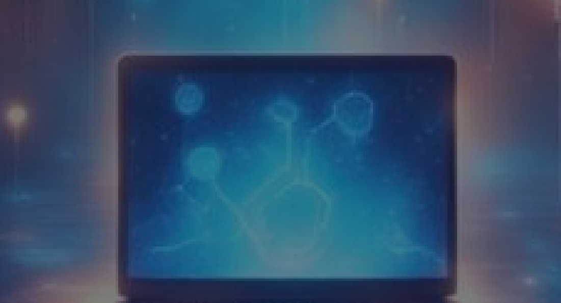 Laptop displaying AI network visualization